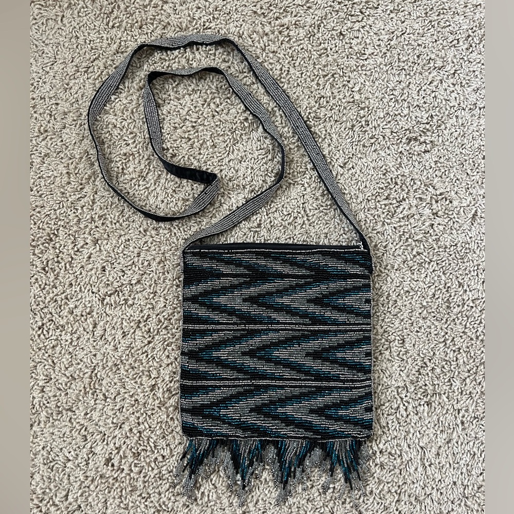 Shyanne Black and Blue Crossbody Bag with Fringe